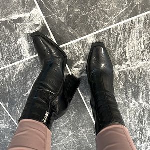 Black snake print booties